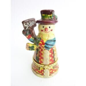 Snowman Hinged Trinket Box 3.5" Tall Country Style Holiday Snowman Figurine